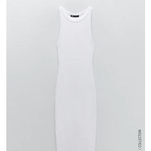 Zara White Ribbed Scuba Midi Dress